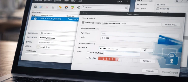 Laptop mit Open-Source-Sicherheitstools - KeePass, VeraCrypt, GnuPG