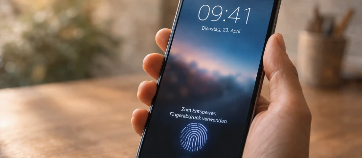 Smartphone in Hand mit Sperrbildschirm - Smartphone Sicherheit