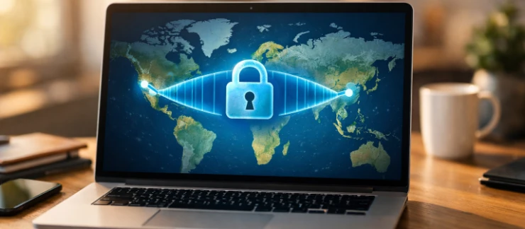 Laptop mit VPN-Verbindungsanzeige - VPN Sicherheit und Anonymität