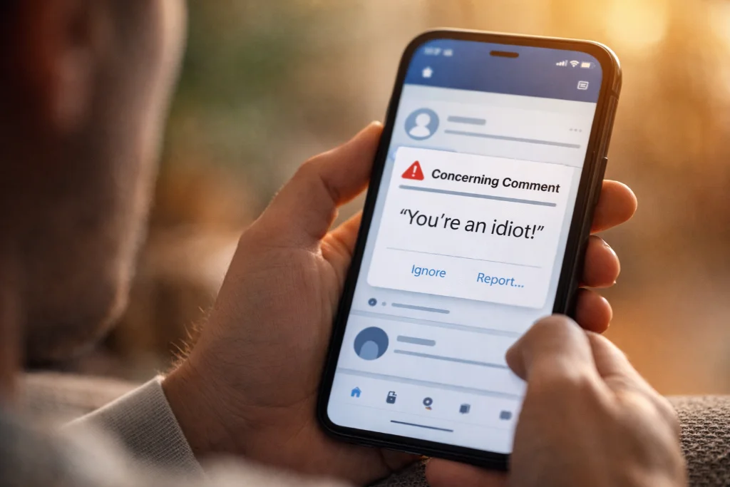 Smartphone mit Social-Media-Nachricht - Cybermobbing als Bedrohung für Kinder