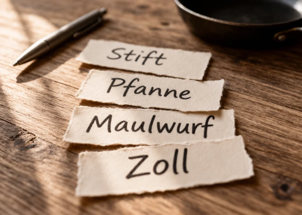 Vier zufällige Wörter als Passphrase-Konzept dargestellt