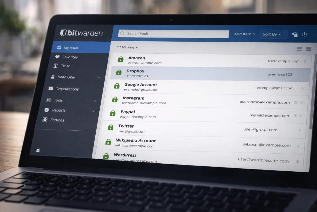 Passwort-Manager Interface mit verschlüsselter Passwortliste