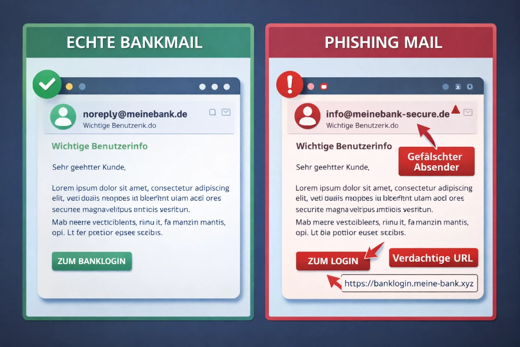 Echte E-Mail vs. Phishing-E-Mail im Vergleich - Merkmale erklärt