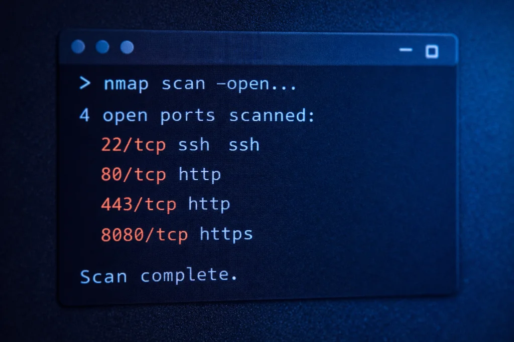 Port-Scan-Ausgabe auf Terminal - gefährliche offene Ports