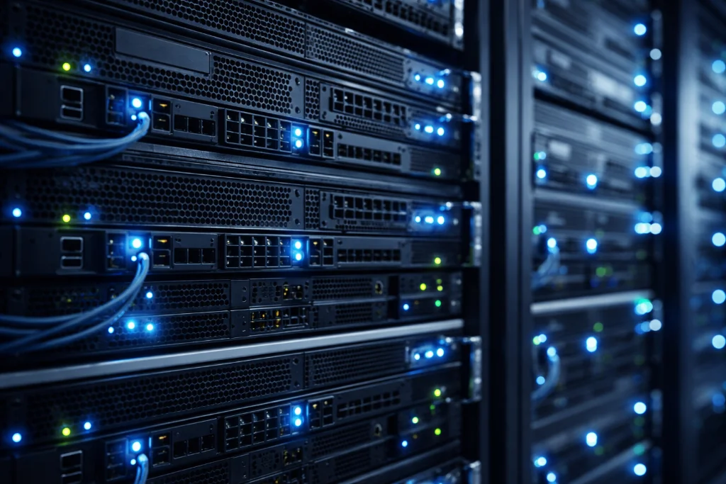 Server-Rack in Rechenzentrum - sicheres WordPress-Hosting