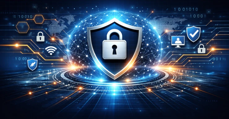 Sicherheit im Internet - digitales Schild und Netzwerk